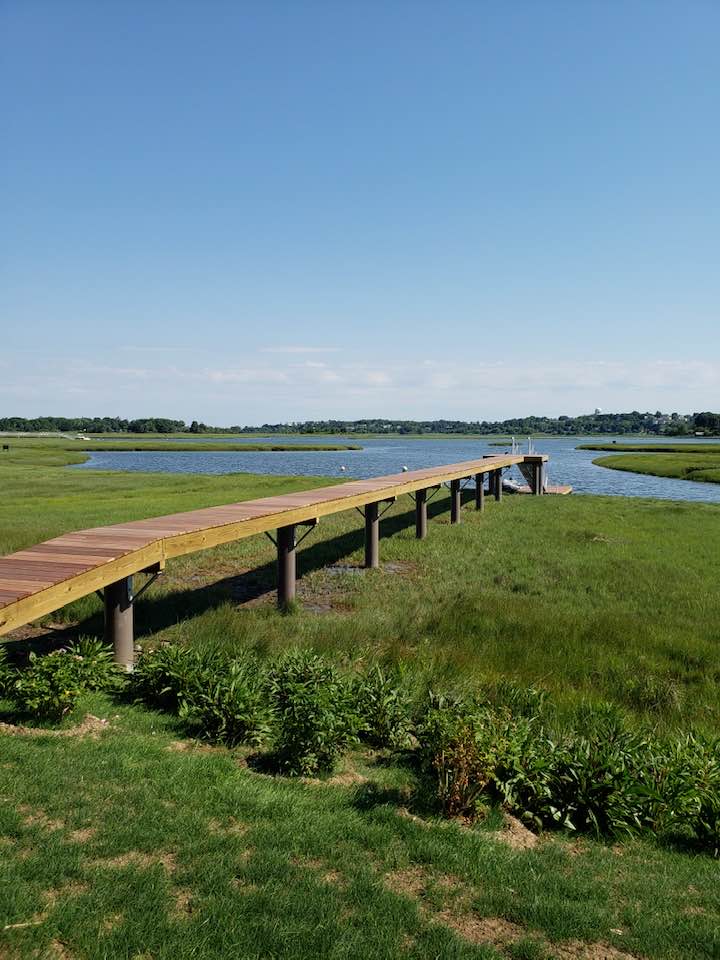 Wood Pier with fiberglass pilings built by Ramsey Marine in Ipswich, MA